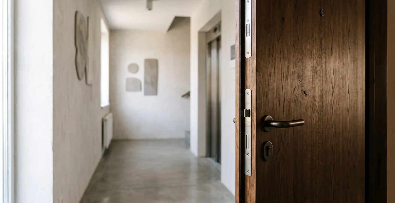 Porte d'entree d'appartement equipee d'une serrure multipoints illustrant le choix entre 3, 5 ou 7 points de fermeture
