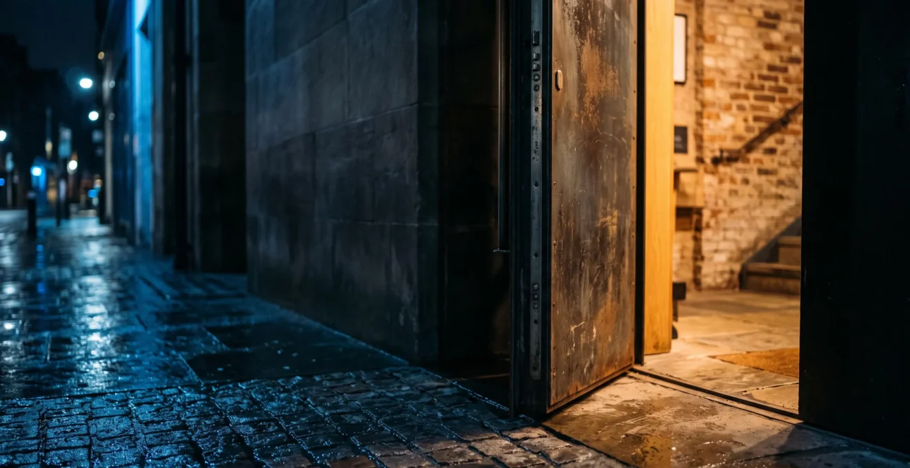 Porte blindée robuste en acier sombre, symbole de résistance et de sécurité pour l'habitat