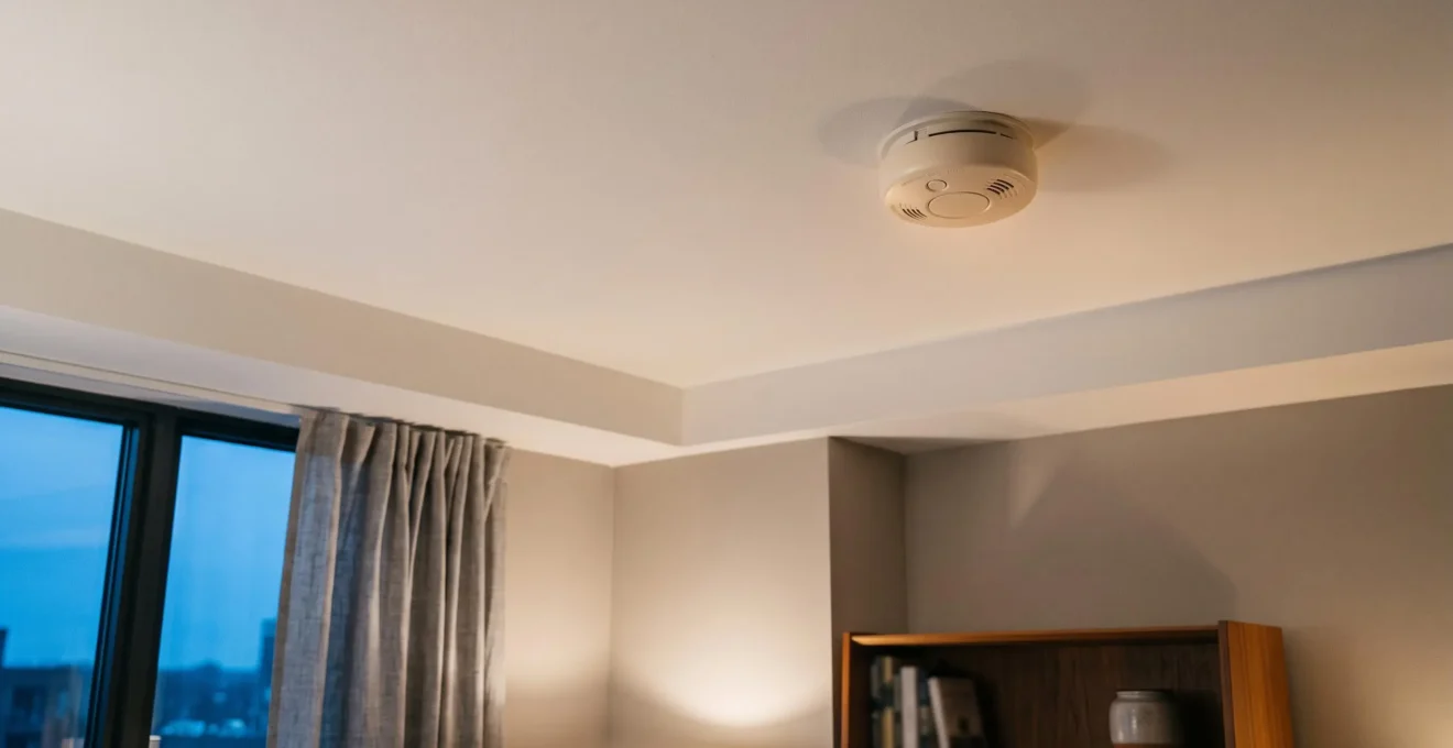 Détecteur de fumée installé au plafond d'un appartement moderne, symbole de protection contre l'incendie